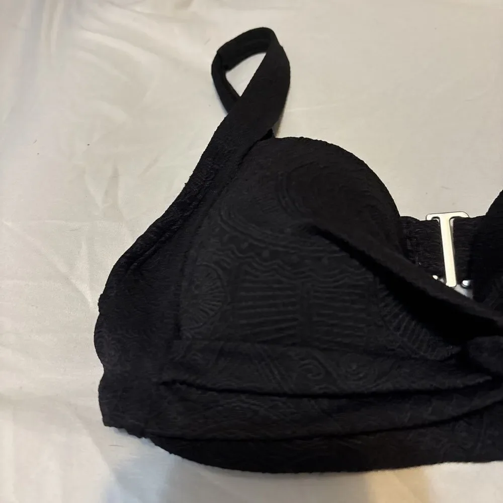 Lands End Black Paisley Textured Twist Underwire Bikini Top Women's Size 4 Swim